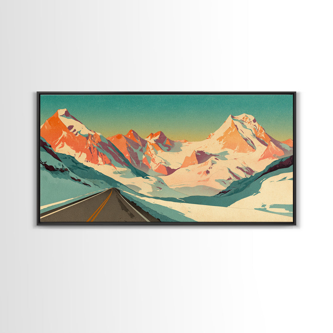 Swiss Alps Ski Poster Framed Canvas Print, Travel Poster(2), Minimalist Decor, Living Room Decor, Voyage, Printable Art, TPO-2x1-28
