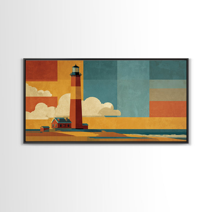 Cape Cod Lighthouse Summer Poster Framed Canvas Print, Travel Poster(2), Modern Decor, Living Room Decor, Fine Art, Voyage, TPO-2x1-38