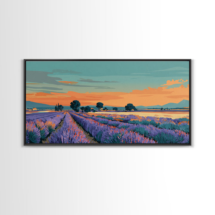 Provence Lavender Field Poster Framed Canvas Print, Travel Poster(2), Art Print, Living Room Decor, Fine Art, Voyage, TPO-2x1-43