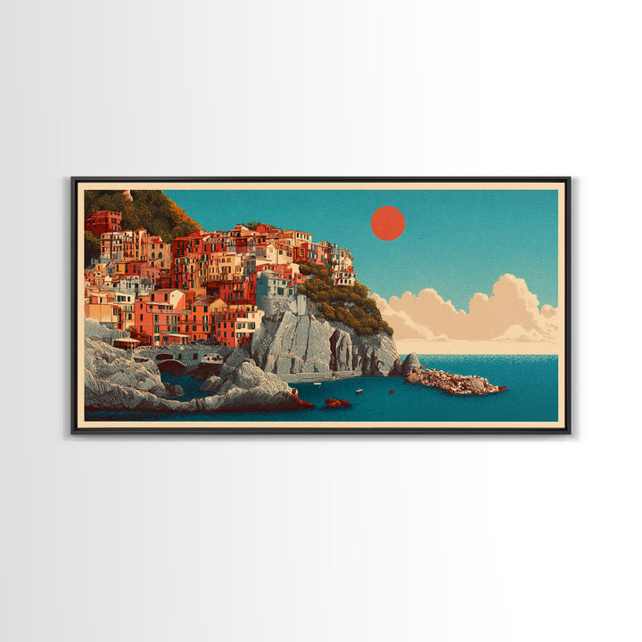 Cinque Terre Colorful Cliff Village Poster Canvas Print, Travel Poster(2), Digital Wall Art, Living Room Decor, Voyage, TPO-2x1-64
