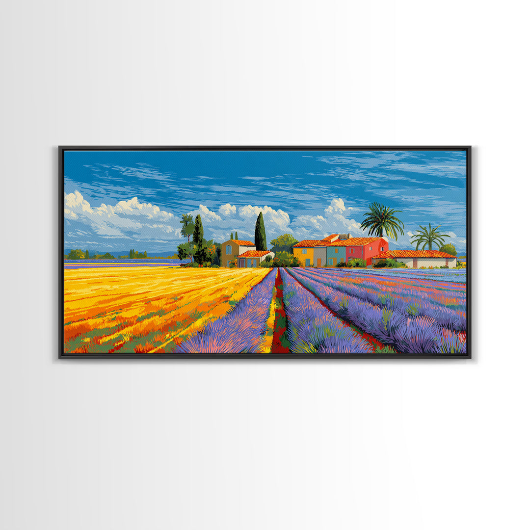 Provence Lavender Field Poster Framed Canvas Print, Travel Poster(2), Landscape Prints, Living Room Decor, Fine Art, Voyage, TPO-2x1-67