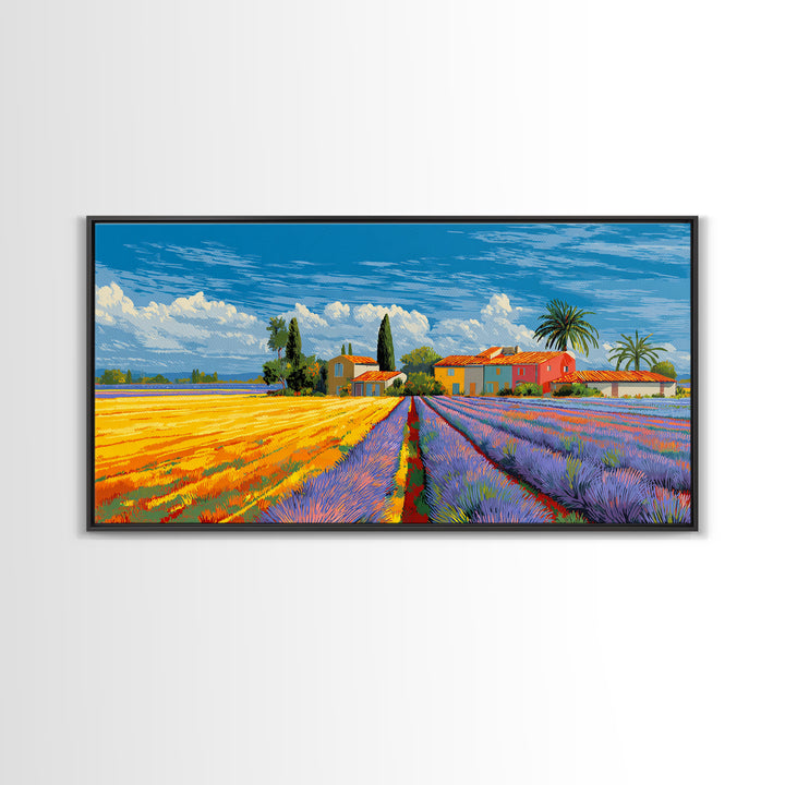 Provence Lavender Field Poster Framed Canvas Print, Travel Poster(2), Landscape Prints, Living Room Decor, Fine Art, Voyage, TPO-2x1-67