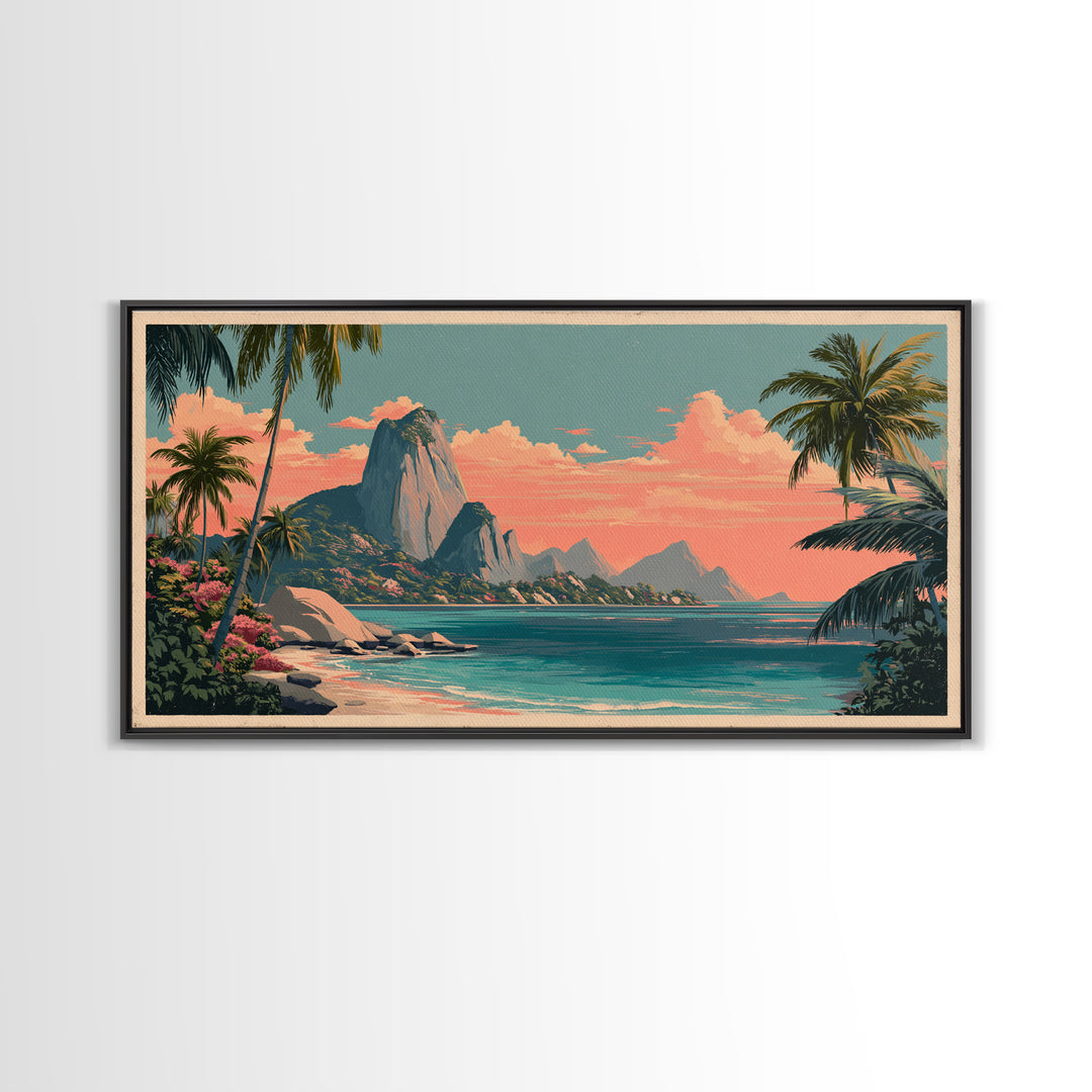Tropical Island Lagoon Poster Canvas Print, Travel Poster(2), Travel Gift, Living Room Decor, Voyage, Colorful Wall Art, TPO-2x1-68
