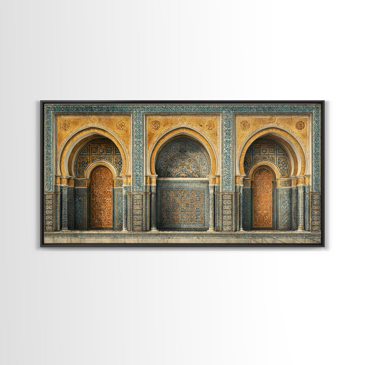 Marrakesh Arch and Tile Pattern Poster Framed Canvas Print, Travel Poster(2), Digital Print, Living Room Decor, Voyage, TPO-2x1-85
