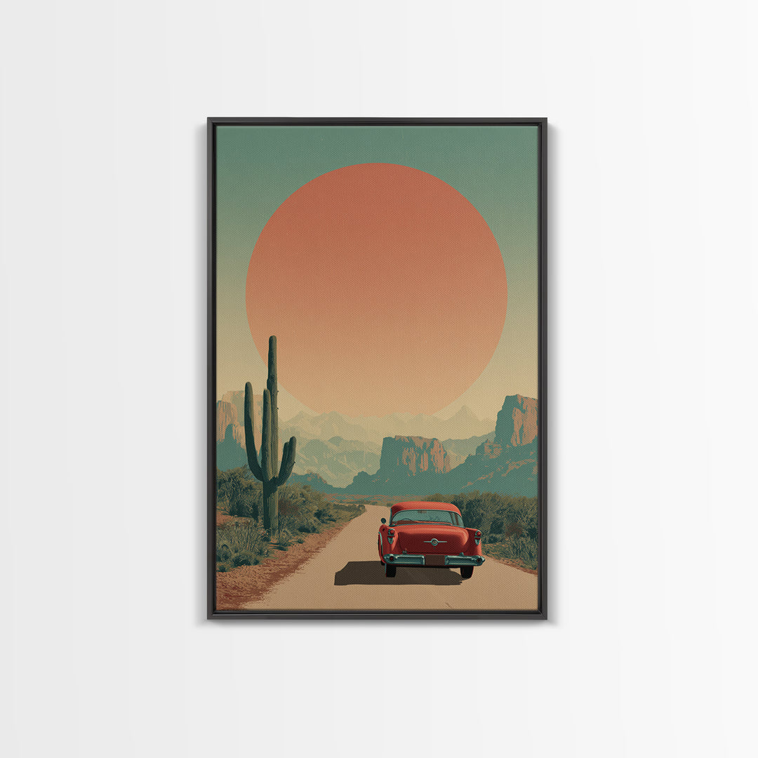 Route 66 Desert Road Framed Canvas Print, Travel Poster(2), Wall Art, Living Room Decor, Fine Art, Voyage 447, Set of Wall Art, TPO-2x3-47