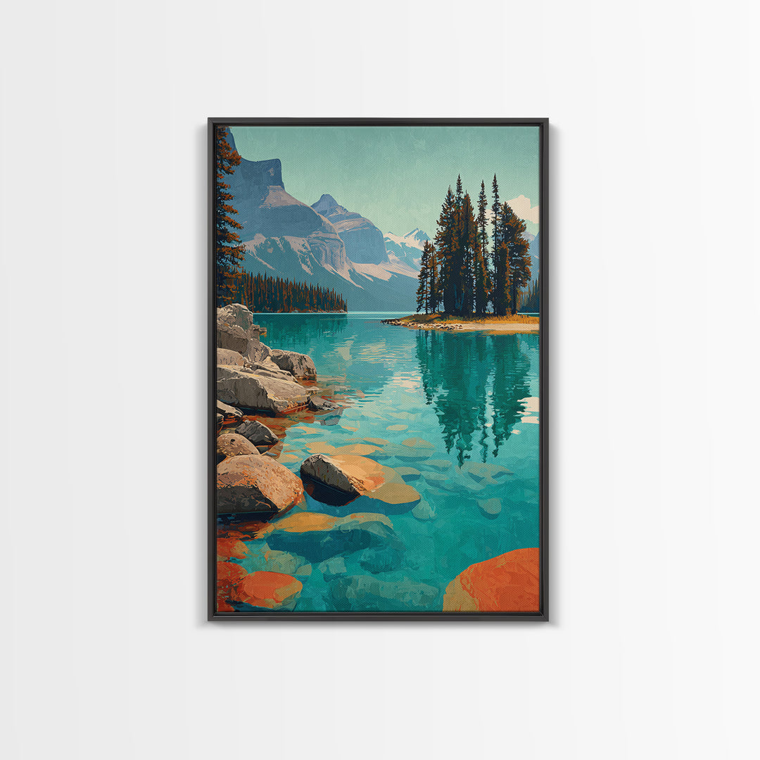 Banff Lake with Turquoise Water Framed Canvas Print, Travel Poster(2), Room Decor, Living Room Decor, Fine Art, Voyage, TPO-2x3-51