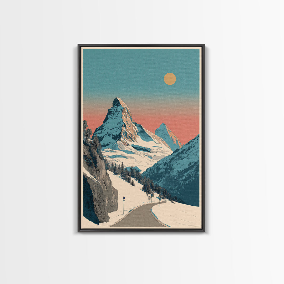 Swiss Alps Ski Poster Framed Canvas Print, Travel Poster(2), Room Decor, Living Room Decor, Fine Art, Voyage, Travel Gift, TPO-2x3-64