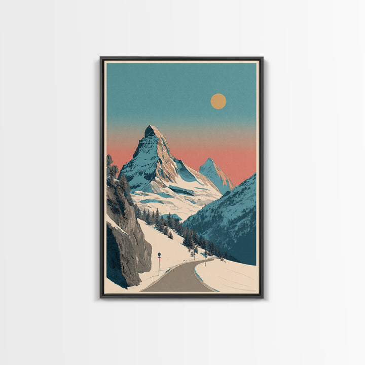 Swiss Alps Ski Poster Framed Canvas Print, Travel Poster(2), Room Decor, Living Room Decor, Fine Art, Voyage, Travel Gift, TPO-2x3-64
