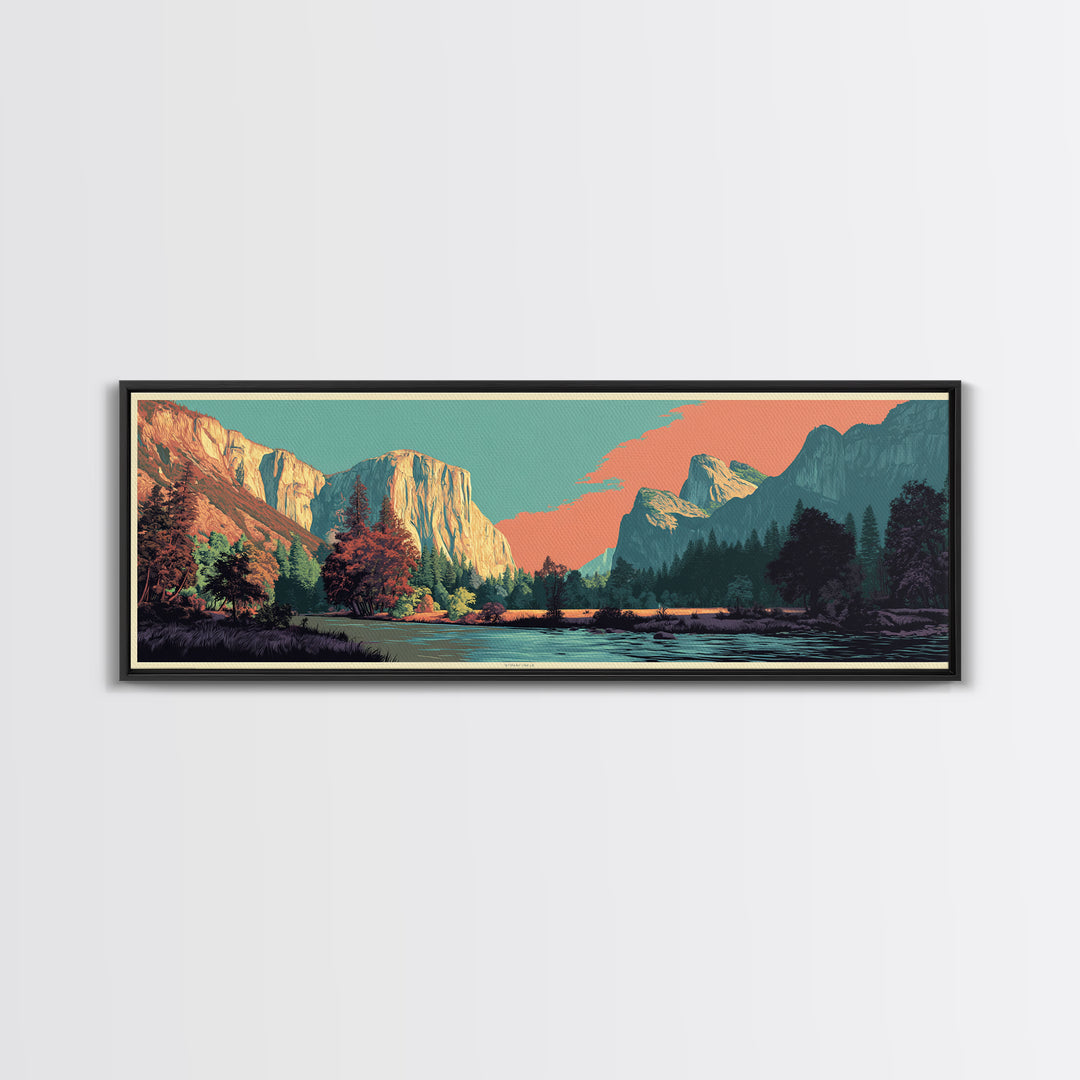 Yosemite Valley Graphic Canvas Print, Travel Poster(2), Fine Art Print, Living Room Decor, Fine Art, Voyage, Posters, TPO-3x1-19