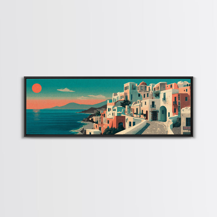 Santorini White Buildings and Cobalt Water Canvas Print, Travel Poster(2), City Wall Art, Living Room Decor, Fine Art, Voyage, TPO-3x1-20