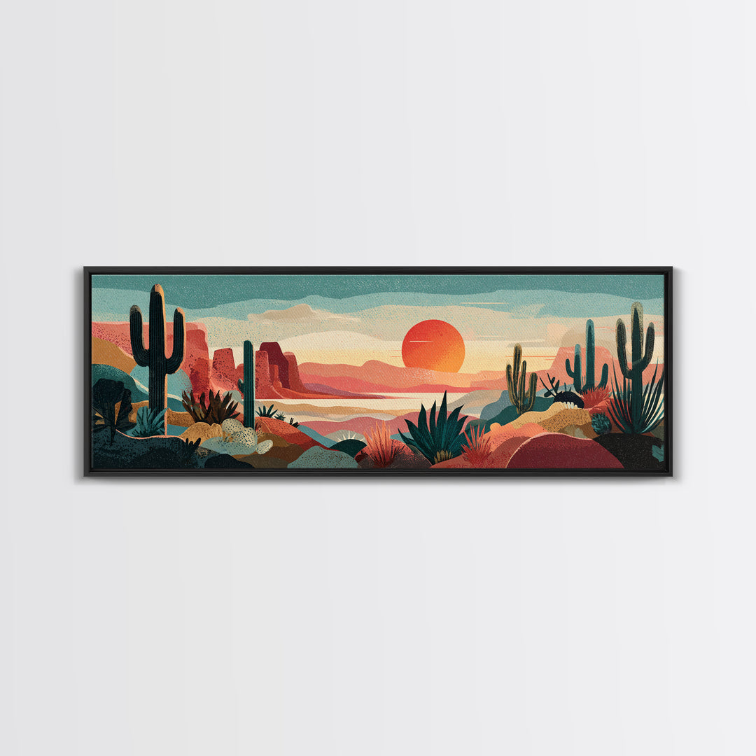 Mexico Cactus and Sun Travel Poster Framed Canvas Print, Travel Poster(2), Poster Print, Living Room Decor, Fine Art, Voyage, TPO-3x1-37