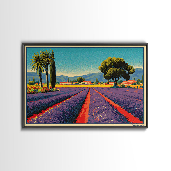 Provence Lavender Field Poster Framed Canvas Print, Travel Poster(2), Poster Art, Living Room Decor, Fine Art, Voyage, TPO-3x2-27