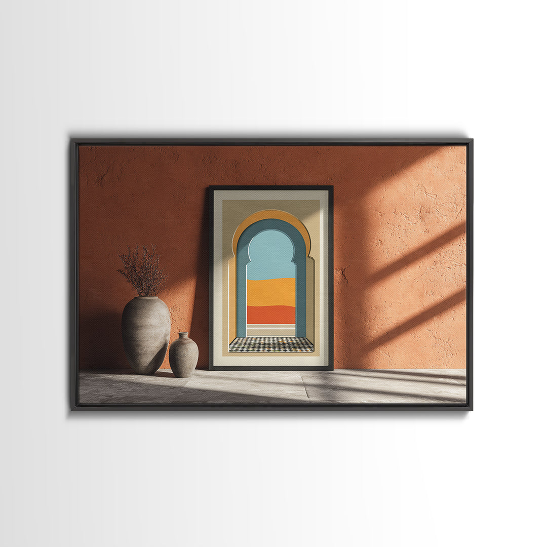 Marrakesh Arch and Tile Pattern Poster Framed Canvas Print, Travel Poster(2), Digital Download Art, Living Room Decor, Voyage, TPO-3x2-45