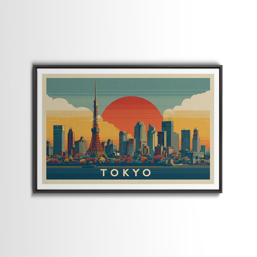 Tokyo Night Skyline Framed Canvas Print, Travel Poster(2), City Wall Art, Living Room Decor, Fine Art, Voyage, Luxury Decor, TPO-3x2-81