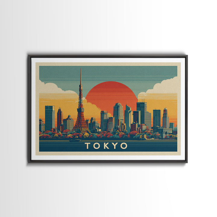 Tokyo Night Skyline Framed Canvas Print, Travel Poster(2), City Wall Art, Living Room Decor, Fine Art, Voyage, Luxury Decor, TPO-3x2-81