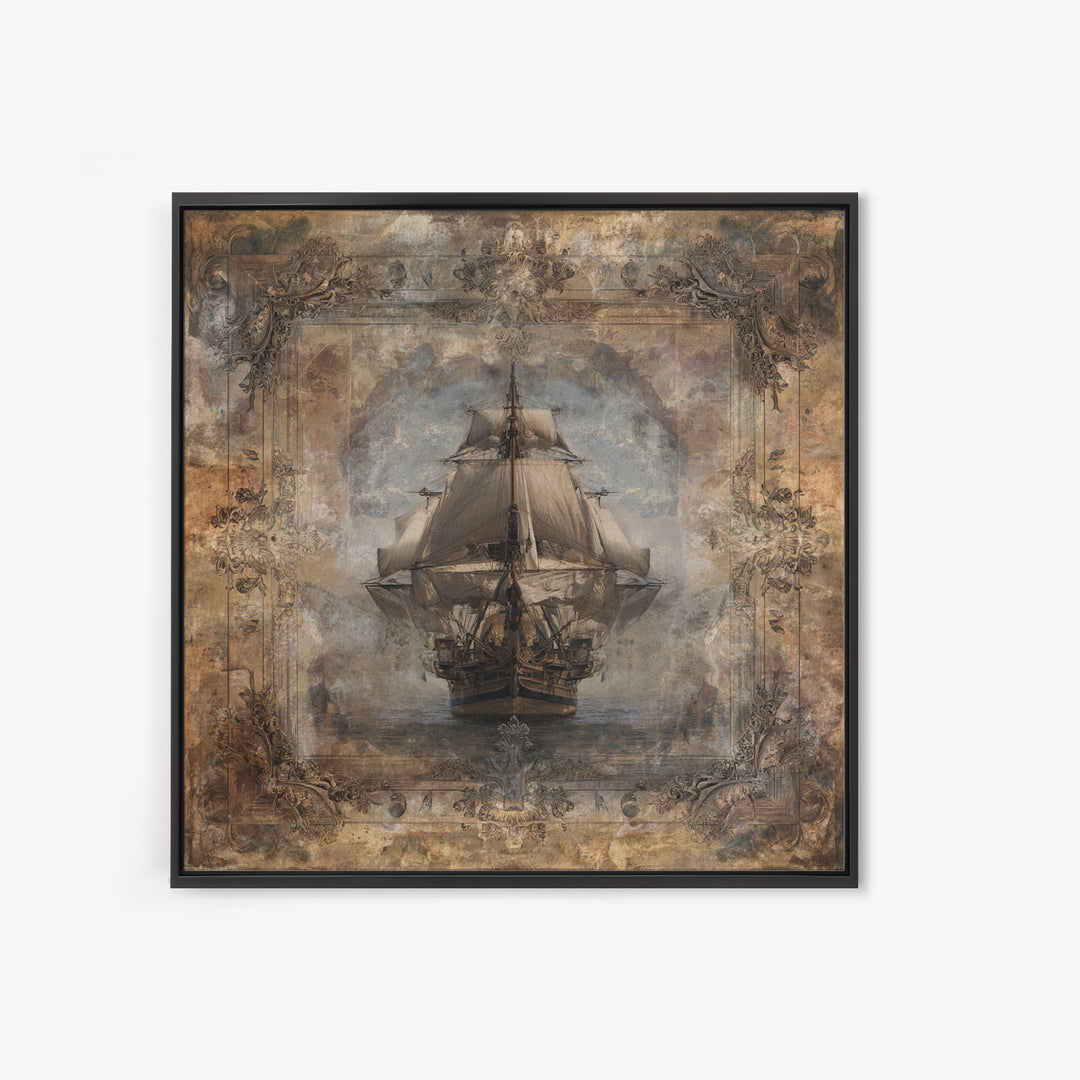 Ship at Sea Canvas Print, Traditional Art, Indian Decor, Living Room Decor, Fine Art, Classic, Luxury Decor, Textured Painting, TRA-1x1-14