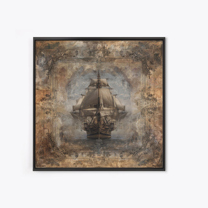 Ship at Sea Canvas Print, Traditional Art, Indian Decor, Living Room Decor, Fine Art, Classic, Luxury Decor, Textured Painting, TRA-1x1-14