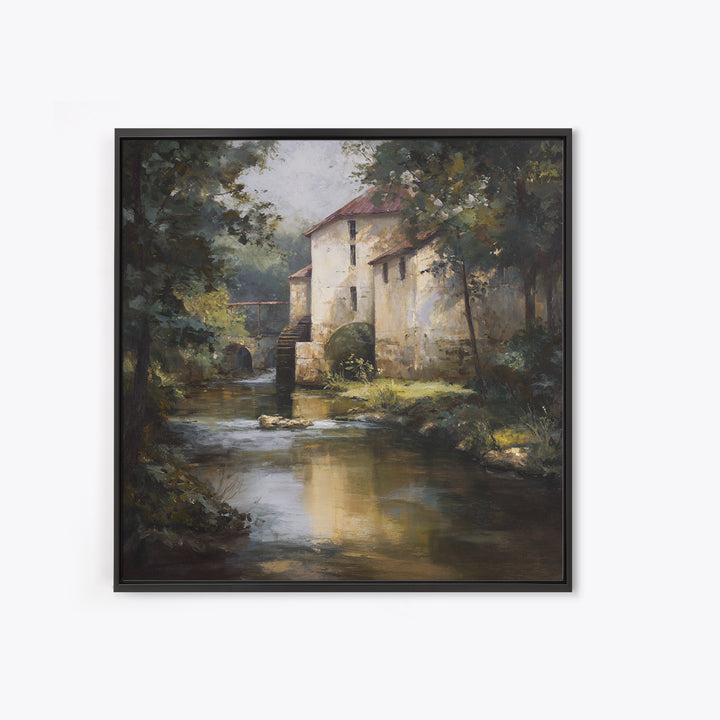 Watermill Beside a Quiet Stream Canvas Print, Traditional Art, Gallery Decor, Living Room Decor, Fine Art, Classic, Wall Art, TRA-1x1-17