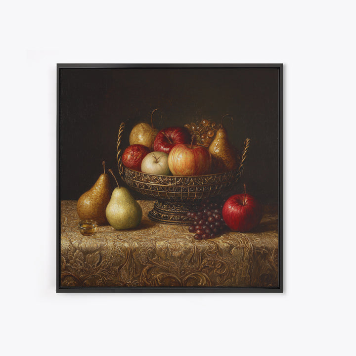 Basket of Apples and Pears on Linen Canvas Print, Traditional Art, Custom Art, Living Room Decor, Abstract Art, Classic, TRA-1x1-18