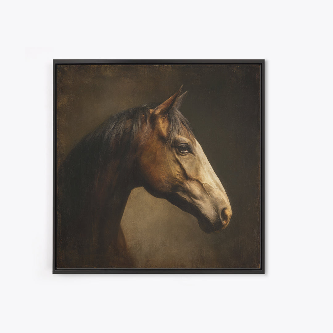 Realistic Horse Portrait Framed Canvas Print, Traditional Art, Art Commissions, Living Room Decor, Fine Art, Classic, TRA-1x1-27