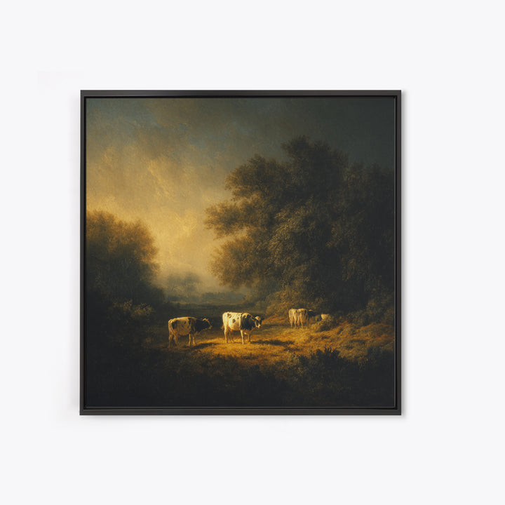 Pastoral Countryside with Cows in Field Canvas Print, Traditional Art, Japanese Art, Living Room Decor, Fine Art, Classic, TRA-1x1-31