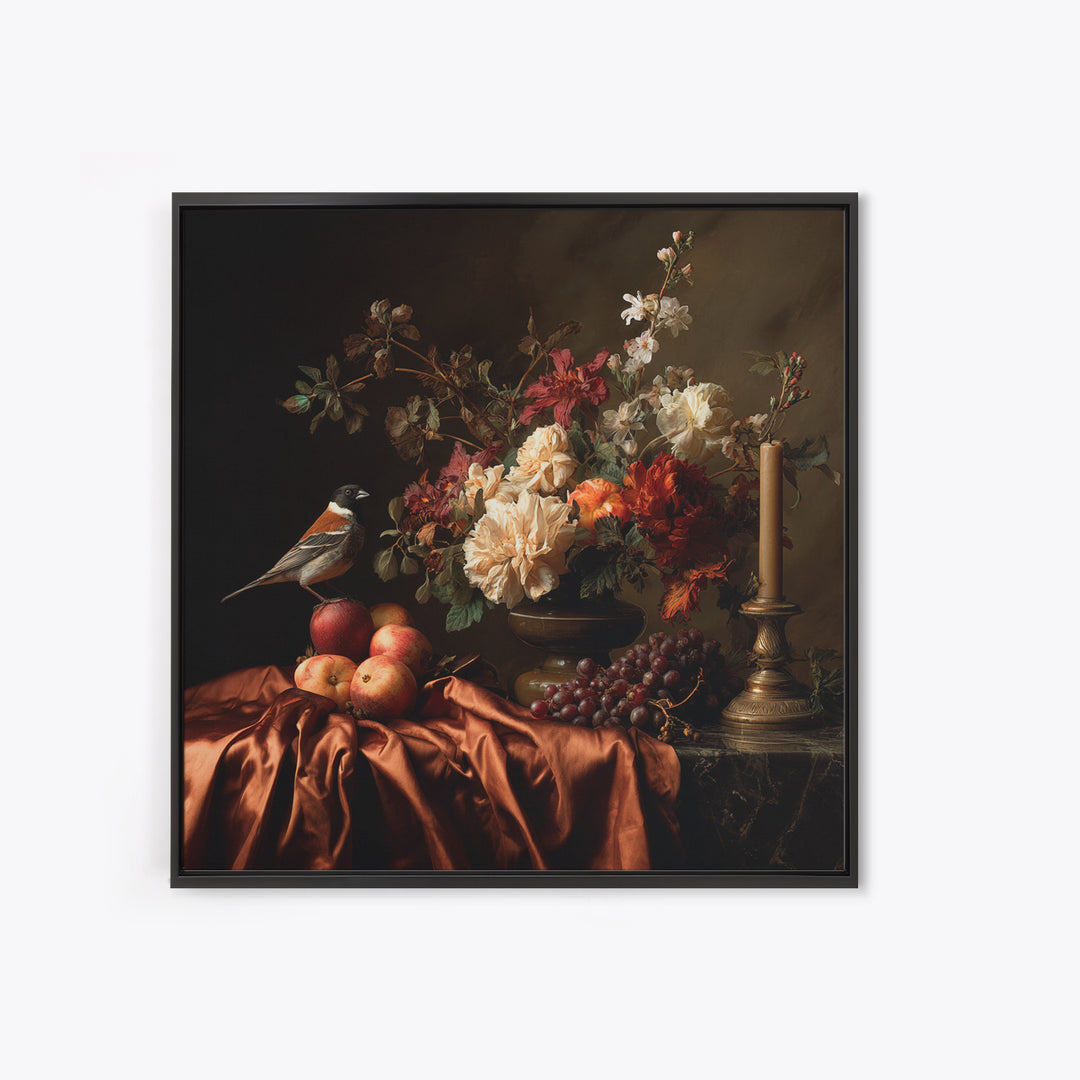 Bird Study on a Flowering Branch Framed Canvas Print, Traditional Art, Pokemon Poster, Living Room Decor, Fine Art, Classic, TRA-1x1-34