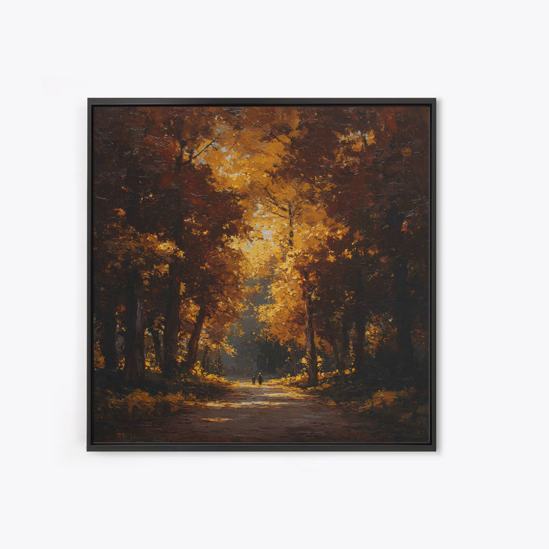 Autumn Forest Road Framed Canvas Print, Traditional Art, Room Decor, Living Room Decor, Fine Art, Classic, Digital Art, TRA-1x1-40
