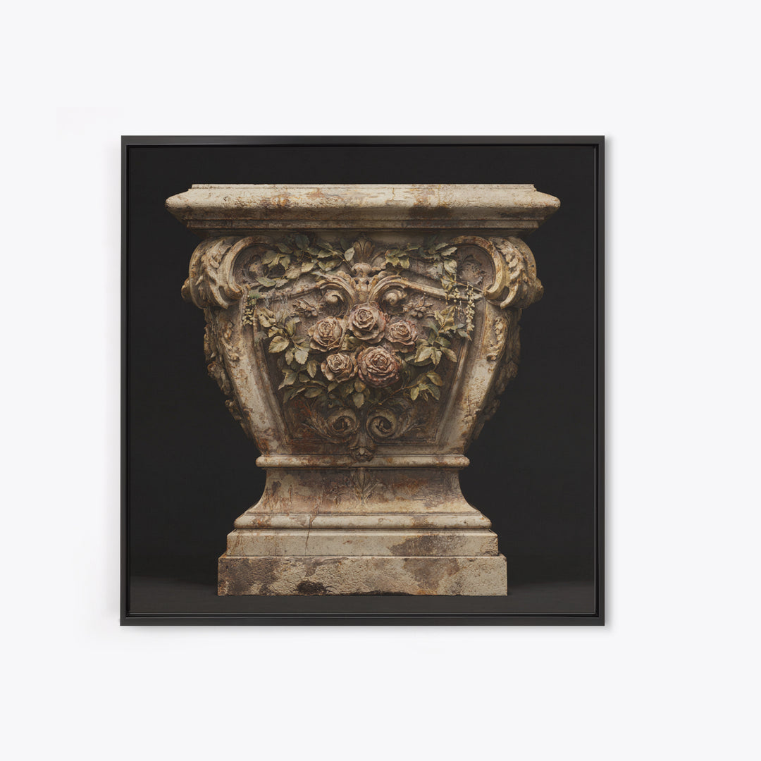 Garden Urn with Roses and Ivy Framed Canvas Print, Traditional Art, Art, Living Room Decor, Oil Painting, Classic, TRA-1x1-48