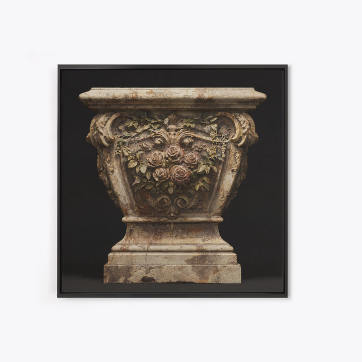 Garden Urn with Roses and Ivy Framed Canvas Print, Traditional Art, Art, Living Room Decor, Oil Painting, Classic, TRA-1x1-48