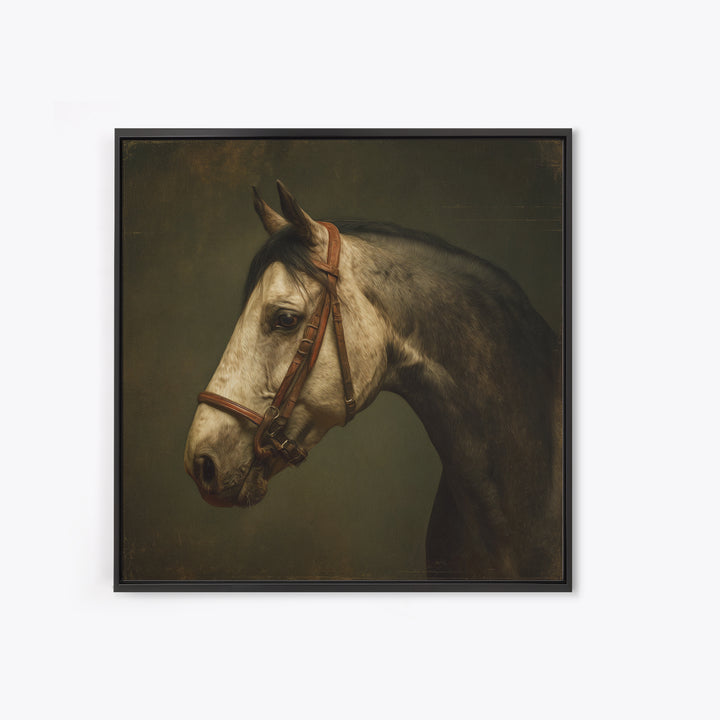 Realistic Horse Portrait Framed Canvas Print, Traditional Art, Dark Art, Living Room Decor, Oil Painting, Classic, TRA-1x1-51