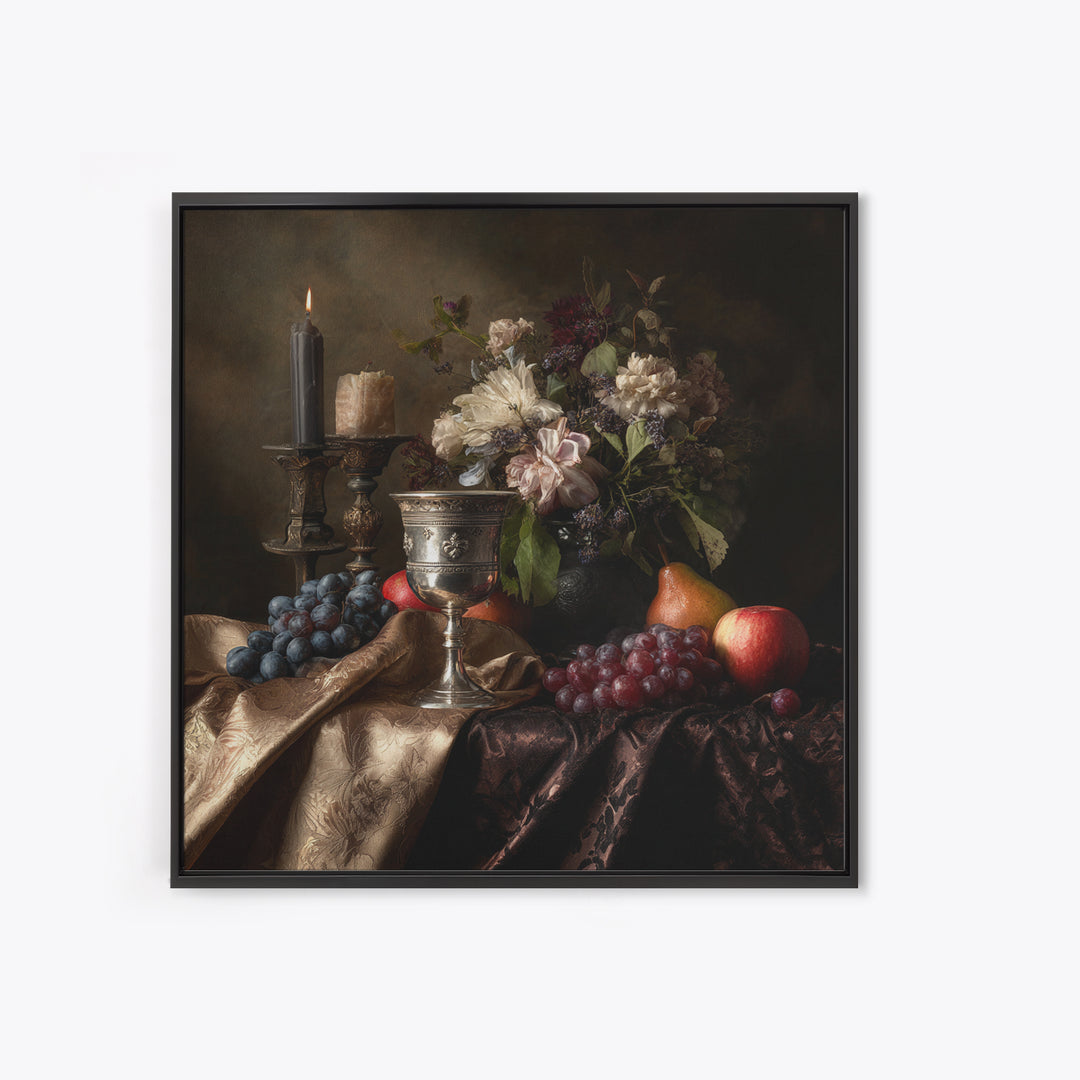 Dutch Fruit and Silver Goblet Still Life Framed Canvas Print, Traditional Art, Japanese Art, Living Room Decor, Classic, TRA-1x1-52