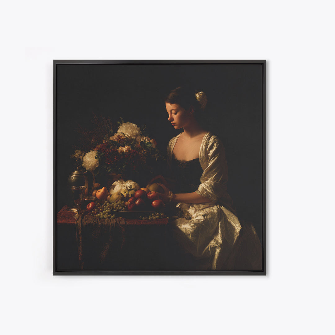 Classical Portrait with Dignified Lighting Framed Canvas Print, Traditional Art, Boho, Living Room Decor, Fine Art, Classic, TRA-1x1-56