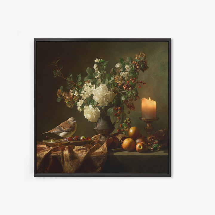 Bird Study on a Flowering Branch Canvas Print, Traditional Art, Boho Decor, Living Room Decor, Fine Art, Classic, Painting, TRA-1x1-82