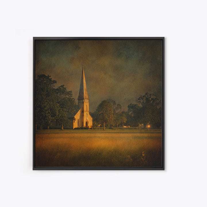 Church Steeple Across Rural Meadow Canvas Print, Traditional Art, Minimalist Decor, Living Room Decor, Oil Painting, Classic, TRA-1x1-85