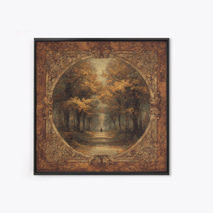 Autumn Forest Road Framed Canvas Print, Traditional Art, Minimalist Decor, Living Room Decor, Oil Painting, Classic, Boho, TRA-1x1-88