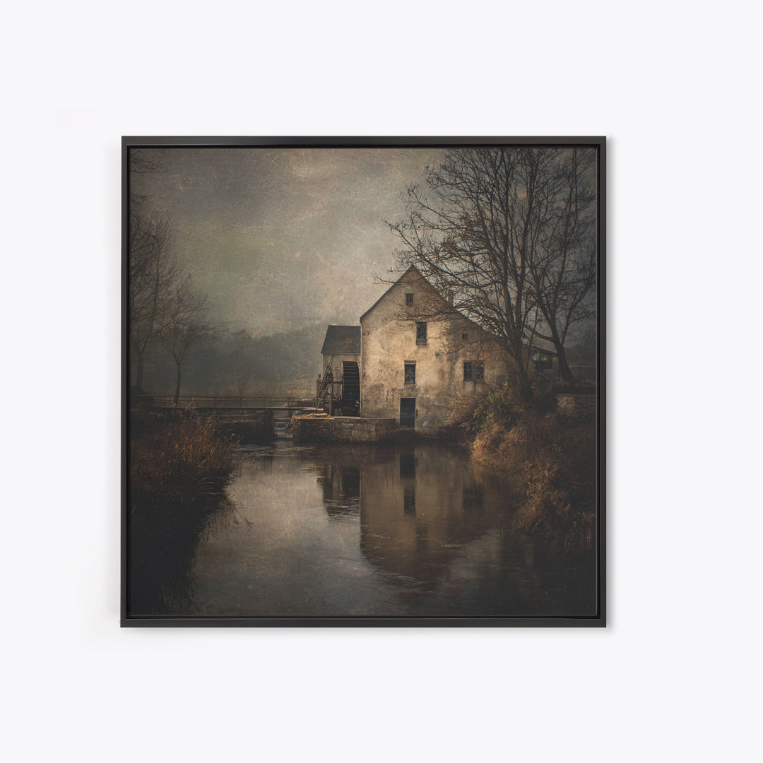 Watermill Beside a Quiet Stream Canvas Print, Traditional Art, Contemporary Art, Living Room Decor, Fine Art, Classic, TRA-1x1-89