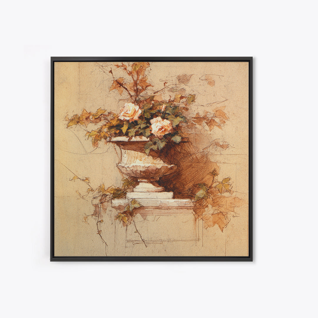 Basket of Apples and Pears on Linen Canvas Print, Traditional Art, Neutral Decor, Living Room Decor, Fine Art, Classic, TRA-1x1-90
