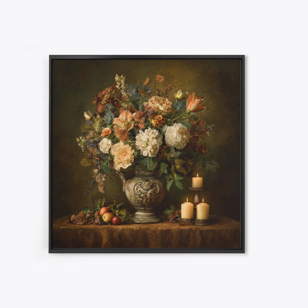 Formal Floral Still Life Canvas Print, Traditional Art, Textured Painting, Living Room Decor, Fine Art, Classic, Art Commission, TRA-1x1-98