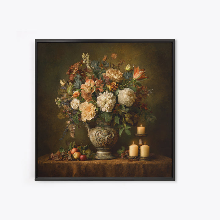 Formal Floral Still Life Canvas Print, Traditional Art, Textured Painting, Living Room Decor, Fine Art, Classic, Art Commission, TRA-1x1-98