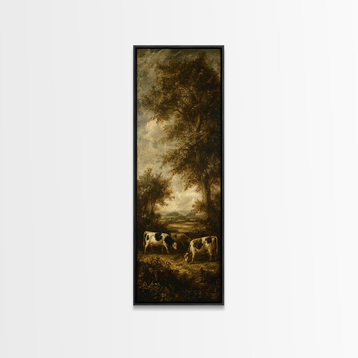 Pastoral Countryside with Cows in Field Framed Canvas Print, Traditional Art, Artwork, Living Room Decor, Fine Art, Classic, TRA-1x3-19
