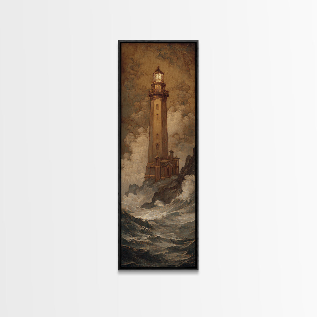 Lighthouse with Crashing Waves Canvas Print, Traditional Art, Art Commissions, Living Room Decor, Classic, Pokemon Poster, TRA-1x3-33