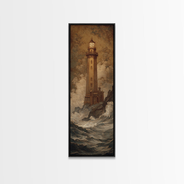 Lighthouse with Crashing Waves Canvas Print, Traditional Art, Art Commissions, Living Room Decor, Classic, Pokemon Poster, TRA-1x3-33