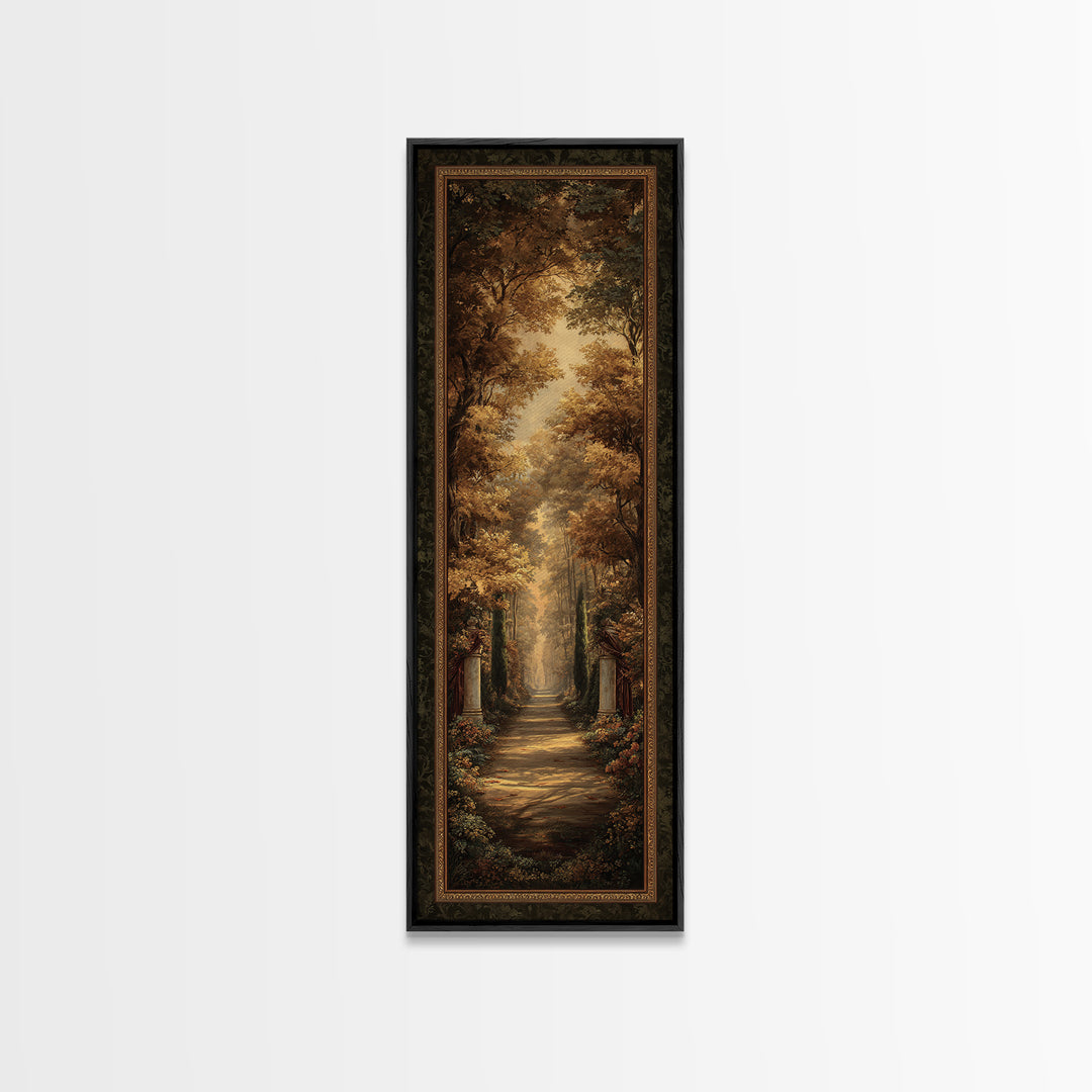 Autumn Forest Road Framed Canvas Print, Traditional Art, Minimalist Decor, Living Room Decor, Oil Painting, Classic, Boho, TRA-1x3-4
