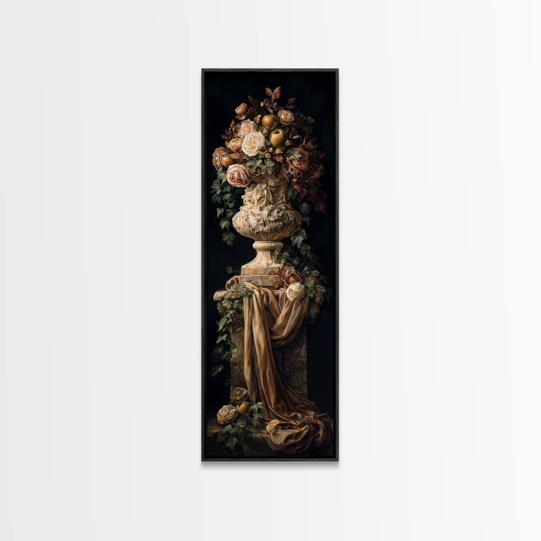 Garden Urn with Roses and Ivy Canvas Print, Traditional Art, Wall Hanging, Living Room Decor, Fine Art, Classic, Japanese Decor, TRA-1x3-60
