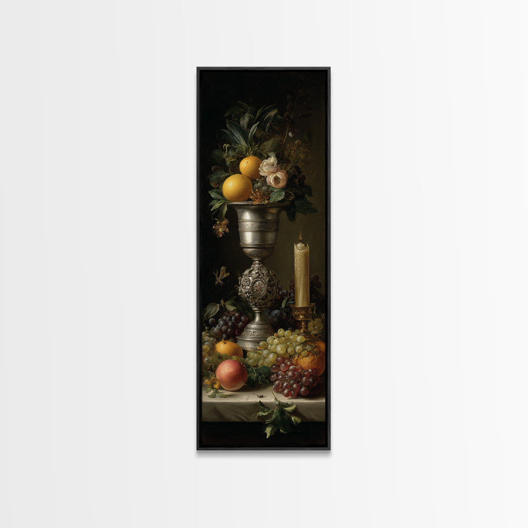 Dutch Fruit and Silver Goblet Still Life Framed Canvas Print, Traditional Art, Japanese Art, Living Room Decor, Classic, TRA-1x3-64