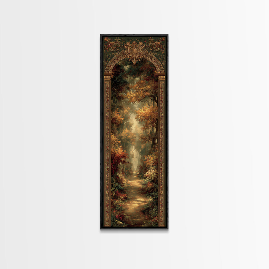 Autumn Forest Road Framed Canvas Print, Traditional Art, Furry Art, Living Room Decor, Fine Art, Classic, Fine Art Print, TRA-1x3-76