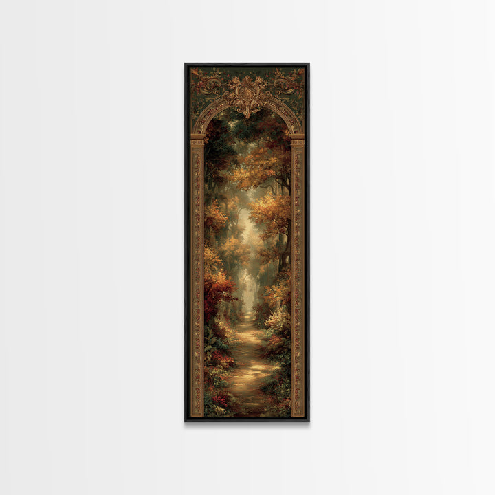Autumn Forest Road Framed Canvas Print, Traditional Art, Furry Art, Living Room Decor, Fine Art, Classic, Fine Art Print, TRA-1x3-76