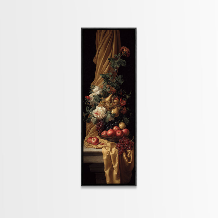 Basket of Apples and Pears on Linen Canvas Print, Traditional Art, Statement Artwork, Living Room Decor, Abstract Art, Classic, TRA-1x3-78