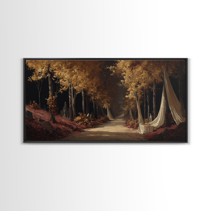 Autumn Forest Road Framed Canvas Print, Traditional Art, Room Decor, Living Room Decor, Fine Art, Classic, Digital Art, TRA-2x1-12