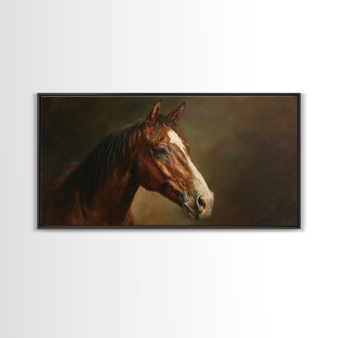 Realistic Horse Portrait Framed Canvas Print, Traditional Art, Canvas, Living Room Decor, Fine Art, Classic, Furry Art, TRA-2x1-23
